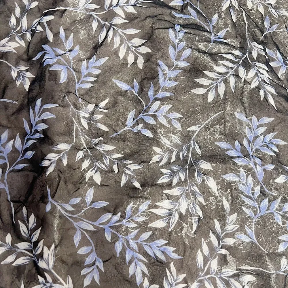 Vintage Sheer Navy Blue Leaf Print Scarf 21